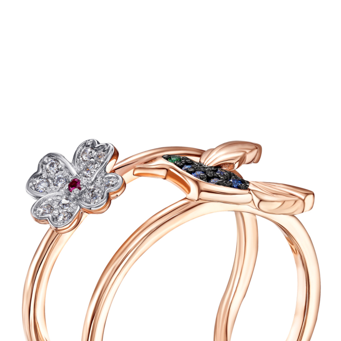 Золота каблучка «Колібрі» з фіанітами. Артикул 13339/01/1/1819