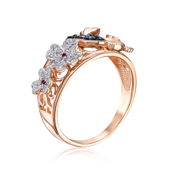 Золота каблучка «Колібрі» з фіанітами. Артикул 13340/01/1/1819