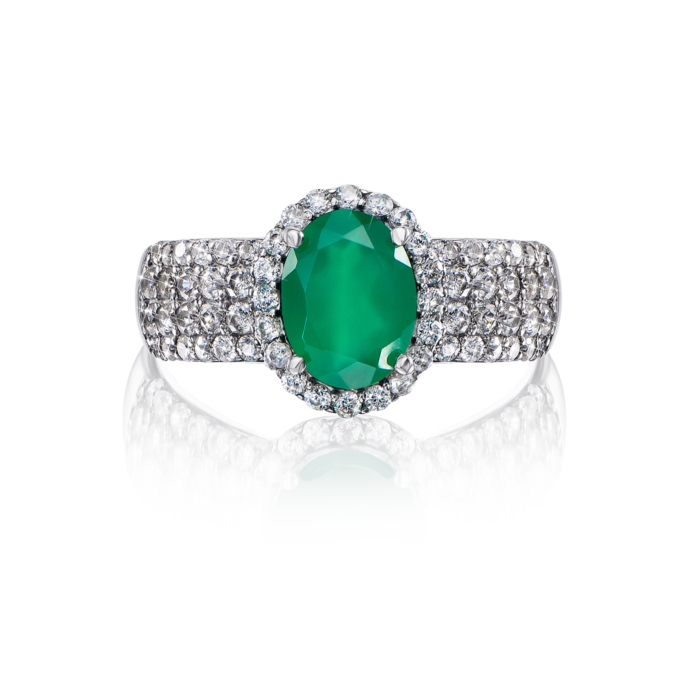 Серебряная кольцо с агатом и фианитами. Артикул 1336/1р-GRAG