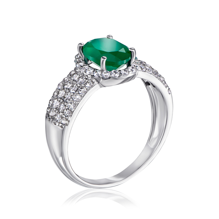 Серебряная кольцо с агатом и фианитами. Артикул 1336/1р-GRAG