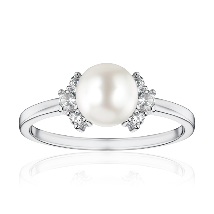 Кольцо из белого золота с жемчужиной и фианитами 13374/02/1/2748