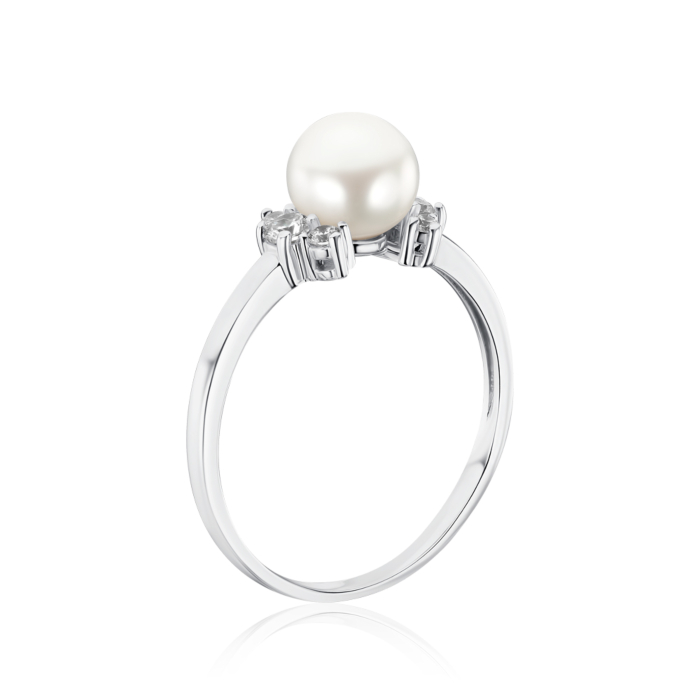 Кольцо из белого золота с жемчужиной и фианитами 13374/02/1/2748
