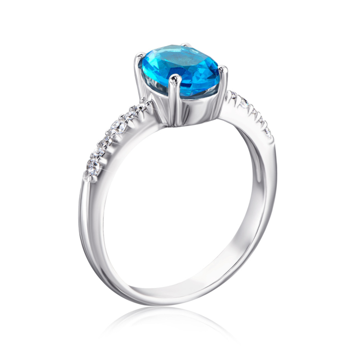 Серебряное кольцо с кварцем и фианитами. Артикул 1339/1р-QSWB