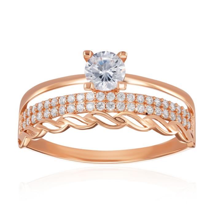 Золотое кольцо с фианитами. Артикул 13695/01/0/145