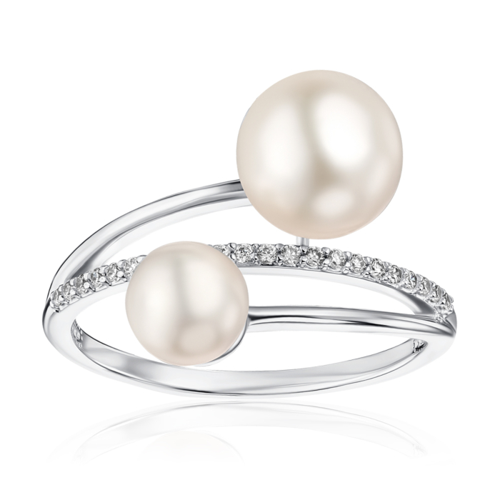 Кольцо из белого золота с жемчугом и фианитами 13854/02/1/3278
