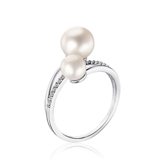 Кольцо из белого золота с жемчугом и фианитами 13854/02/1/3278