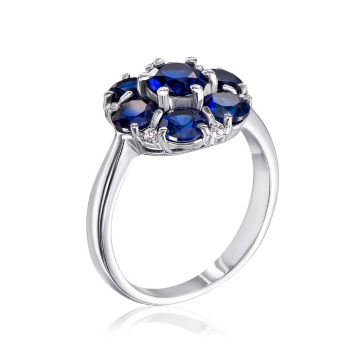 Срібна каблучка «Квітка» з сапфірами і фіанітами. Артикул 1386/1р-HSPH