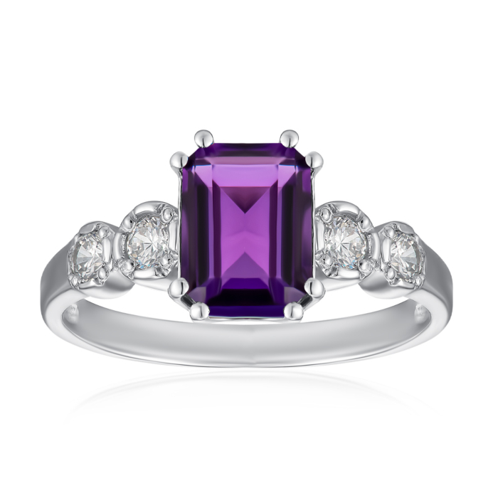 Срібна каблучка з аметистом та фіанітами. Артикул 1417/1р-AMET