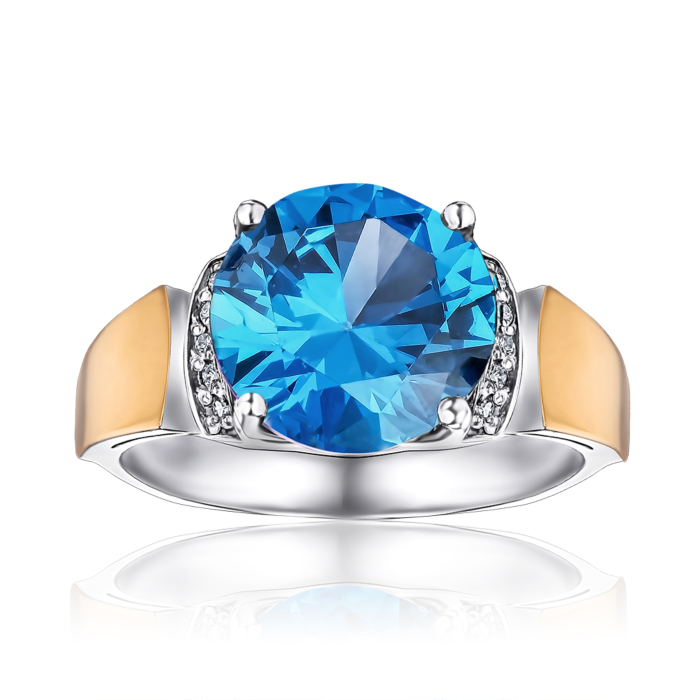 Серебряное кольцо с золотыми накладками с кварцем и фианитами. Артикул 1433/1р-QSWB