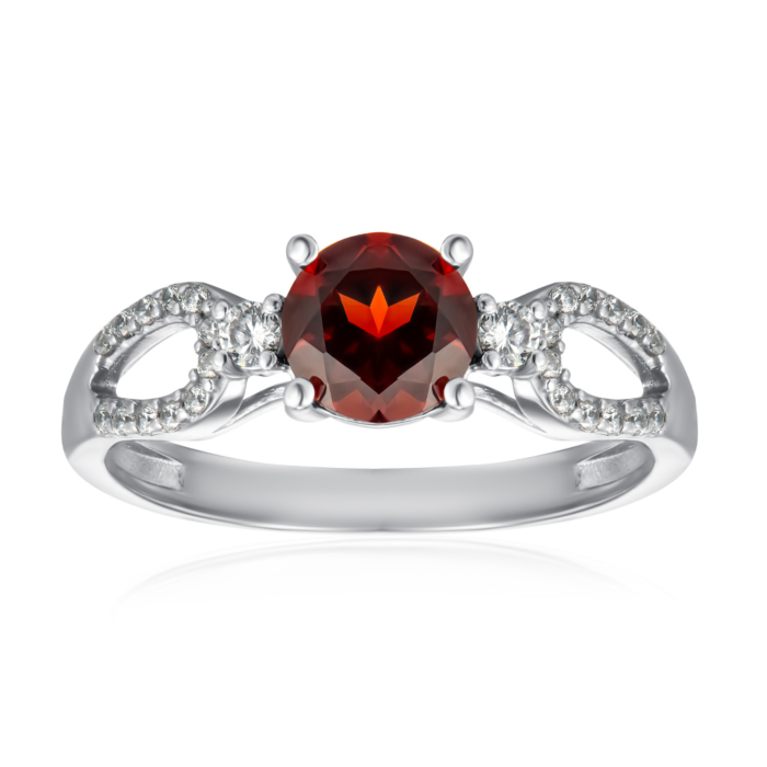 Срібна каблучка з гранатом та фіанітами. Артикул 1475/1р-GARN