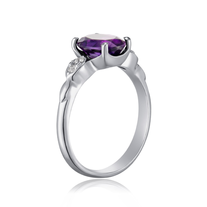Срібна каблучка з аметистом та фіанітами. Артикул 1486/1р-AMET