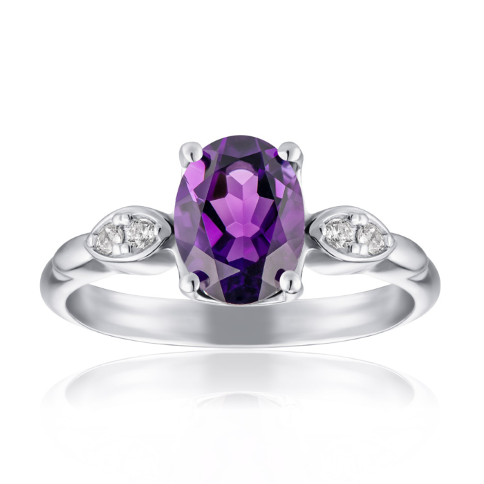 Срібна каблучка з аметистом та фіанітами. Артикул 1486/1р-AMET