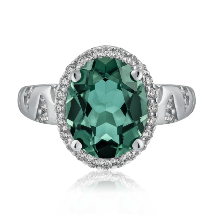 Срібна каблучка з зеленим кварцем. Артикул 1524/1р-QGR