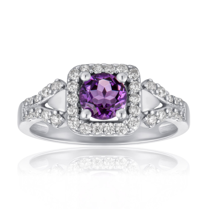 Срібна каблучка з аметистом та фіанітами. Артикул 1533/1р-AMET