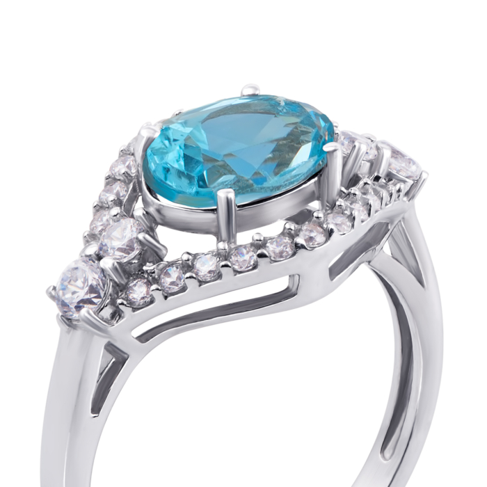 Срібна каблучка з блакитним кварцом і фіанітами. Артикул 1579/9р