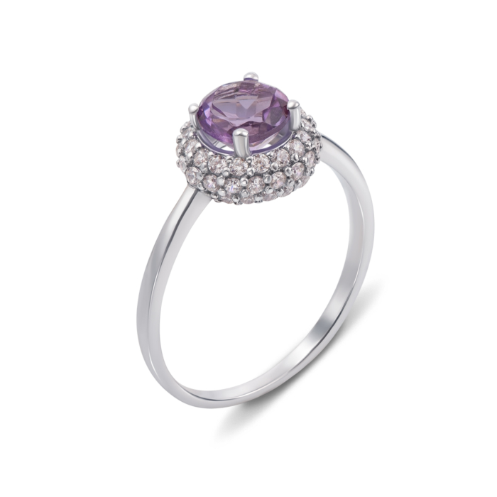 Серебряное кольцо с аметистом и фианитами. Артикул 1581/9р