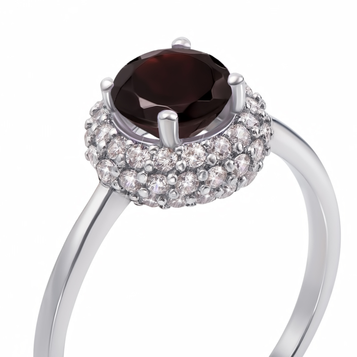 Срібна каблука з гранатом і фіанітами. Артикул 1581/9р