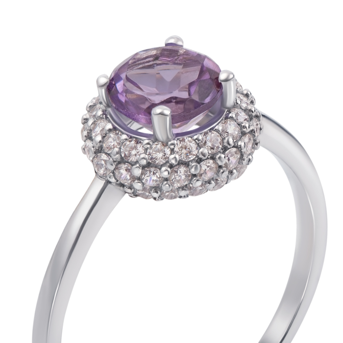 Серебряное кольцо с аметистом и фианитами. Артикул 1581/9р