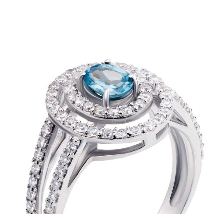 Срібна каблучка з топазом і фіанітами. Артикул 1582/9р