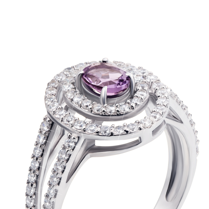 Серебряное кольцо с аметистом и фианитами. Артикул 1582/9р