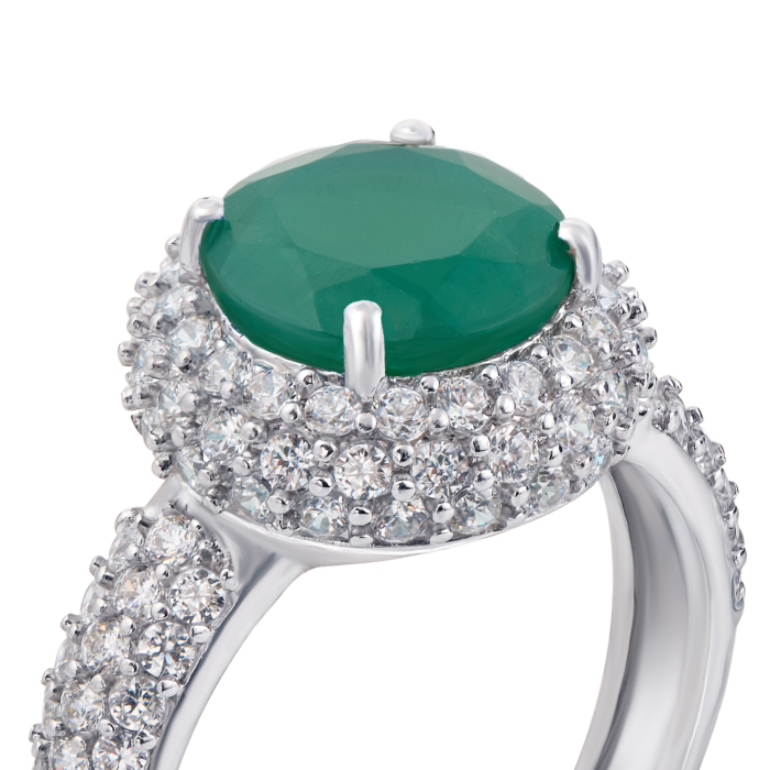 Серебряное кольцо с зеленым агатом и фианитами. Артикул 1583/9р