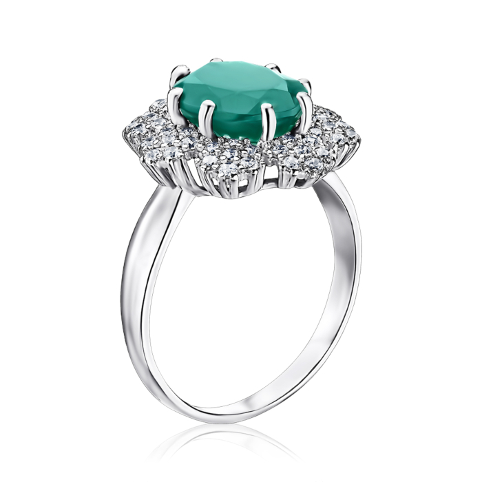 Срібна каблучка з агатом та фіанітами. Артикул 1595/9р-GAG