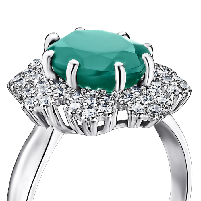 Срібна каблучка з агатом та фіанітами. Артикул 1595/9р-GAG