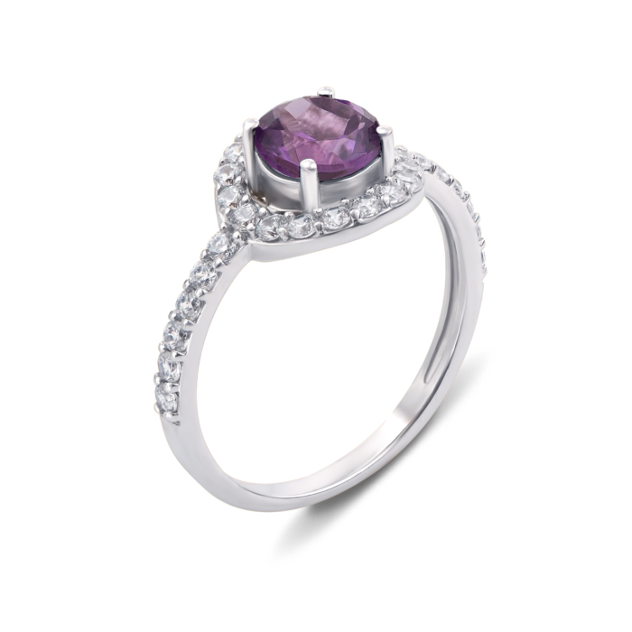 Серебряное кольцо с аметистом и фианитами. Артикул 1596/9р