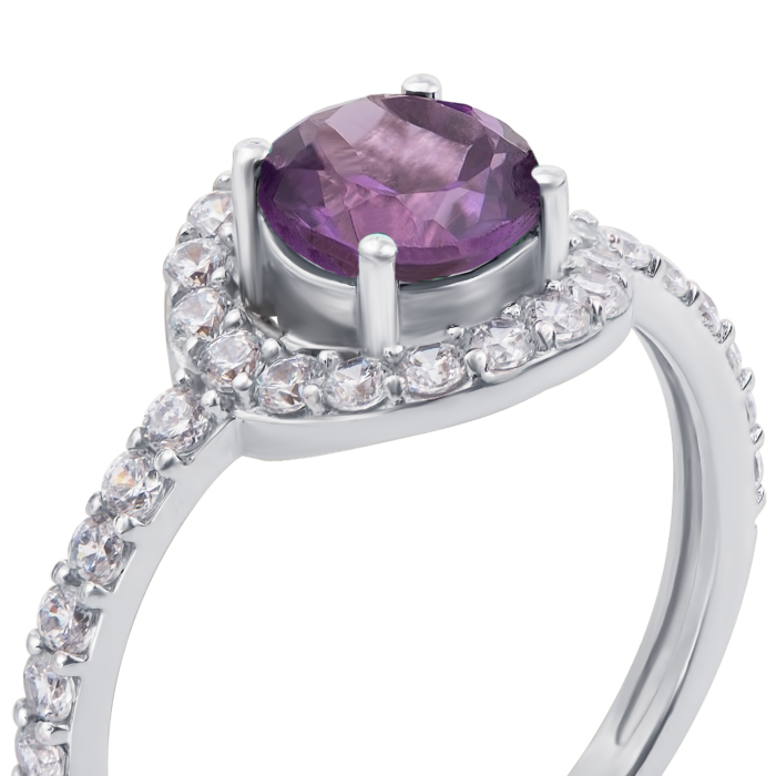 Серебряное кольцо с аметистом и фианитами. Артикул 1596/9р