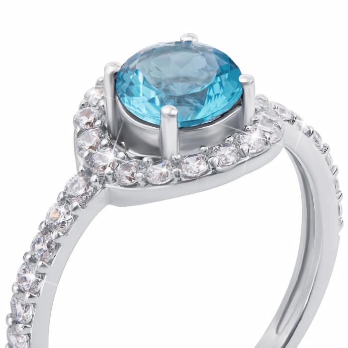 Срібна каблучка з топазом і фіанітами. Артикул 1596/9р