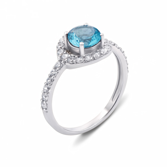 Срібна каблучка з топазом і фіанітами. Артикул 1596/9р