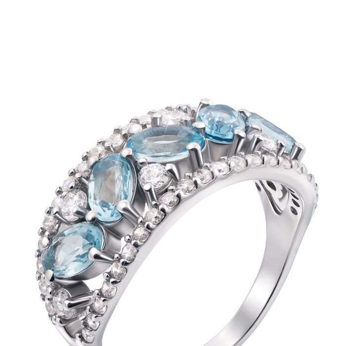 Срібна каблучка з топазом і фіанітами. Артикул 1601/9р