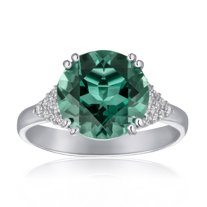 Срібна каблучка з зеленим кварцем та фіанітами. Артикул 1608/1р-QGR