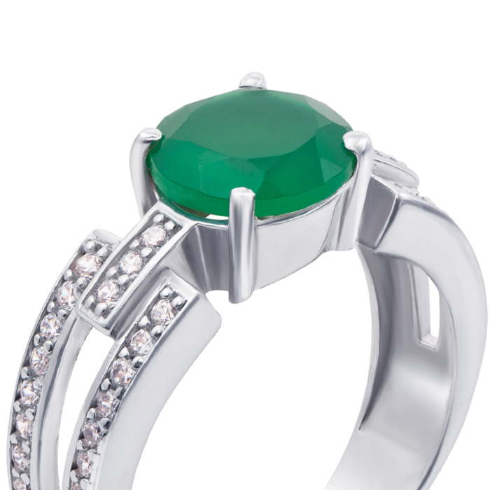 Серебряное кольцо с зеленым агатом и фианитами. Артикул 1612/9р