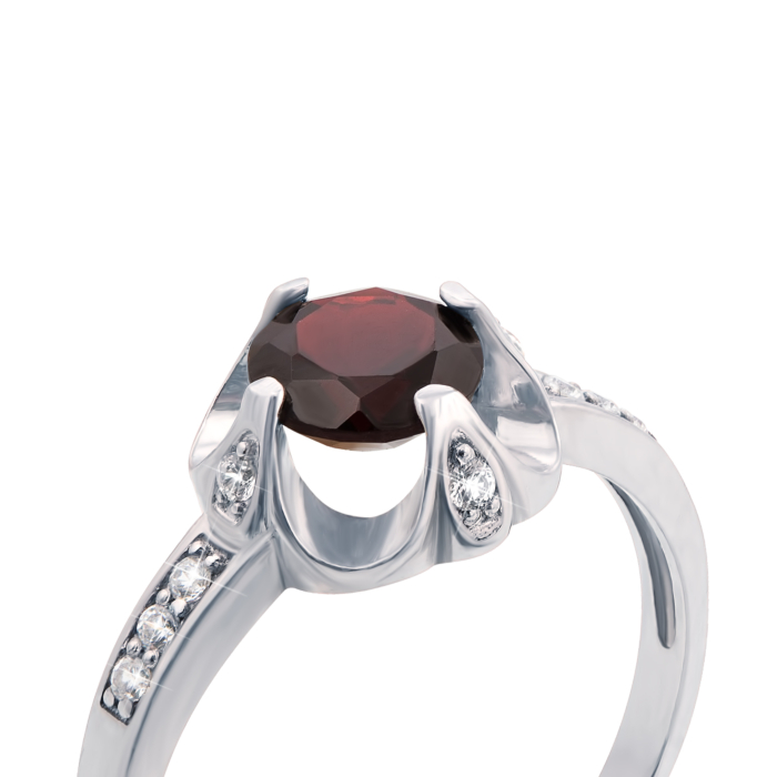 Серебряное кольцо с гранатом и фианитами. Артикул 1615/9р