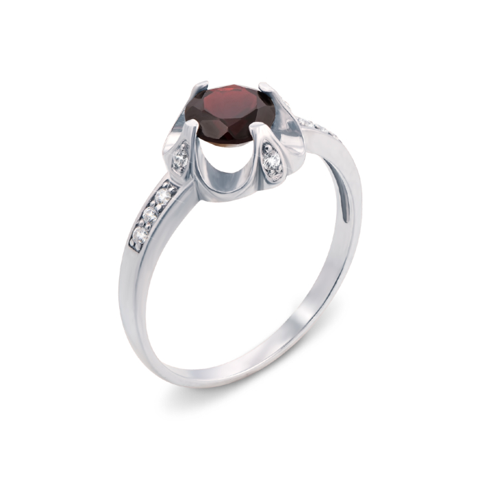 Серебряное кольцо с гранатом и фианитами. Артикул 1615/9р