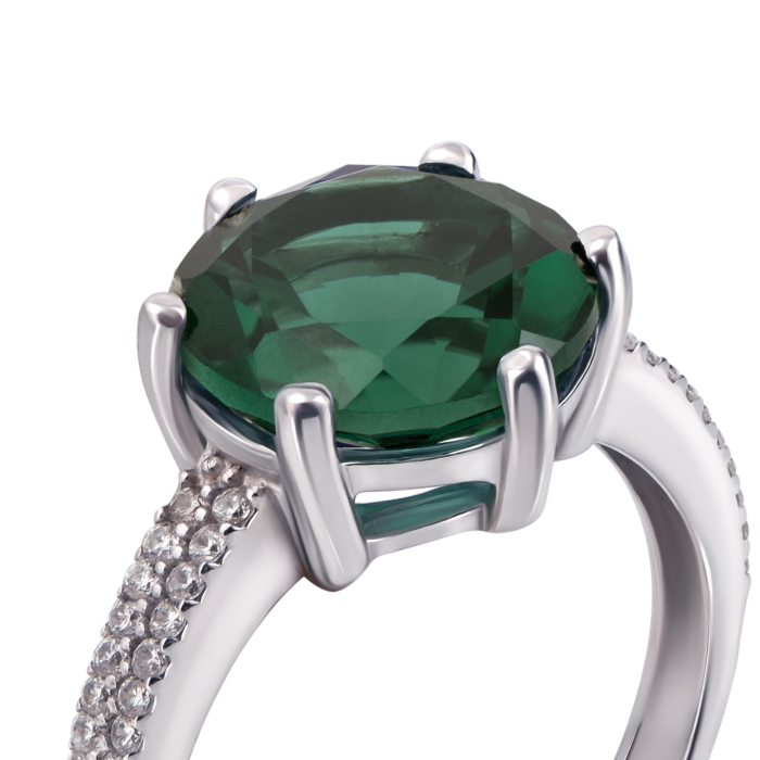 Серебряное кольцо с зеленым кварцем и фианитами. Артикул 1618/9р