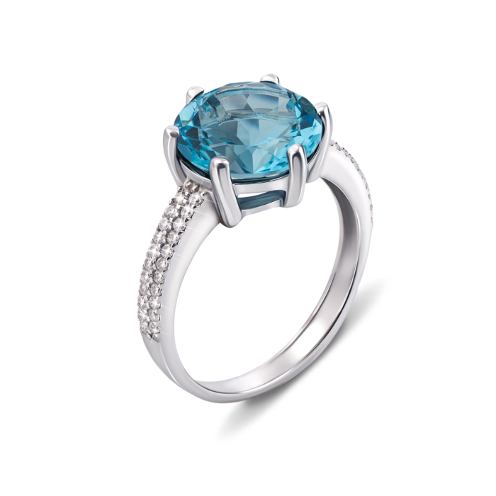 Срібна каблучка з блакитним кварцом і фіанітами. Артикул 1618/9р