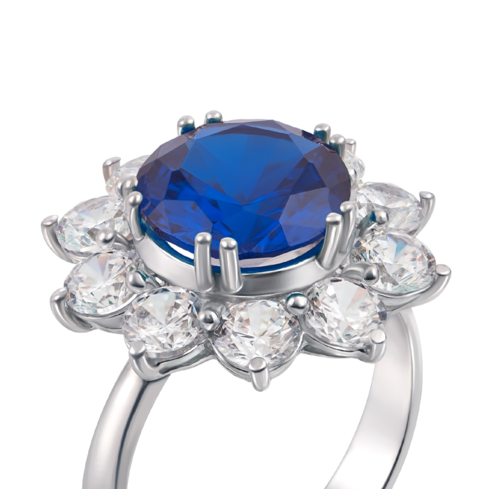 Серебряное кольцо с гидротермальным сапфиром и фианитами. Артикул 1622/9р