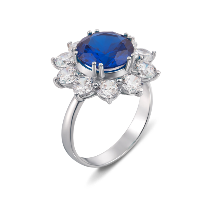 Серебряное кольцо с гидротермальным сапфиром и фианитами. Артикул 1622/9р