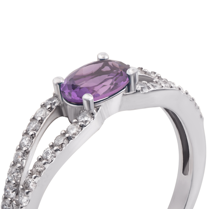 Серебряное кольцо с аметистом и фианитами. Артикул 1625/9р