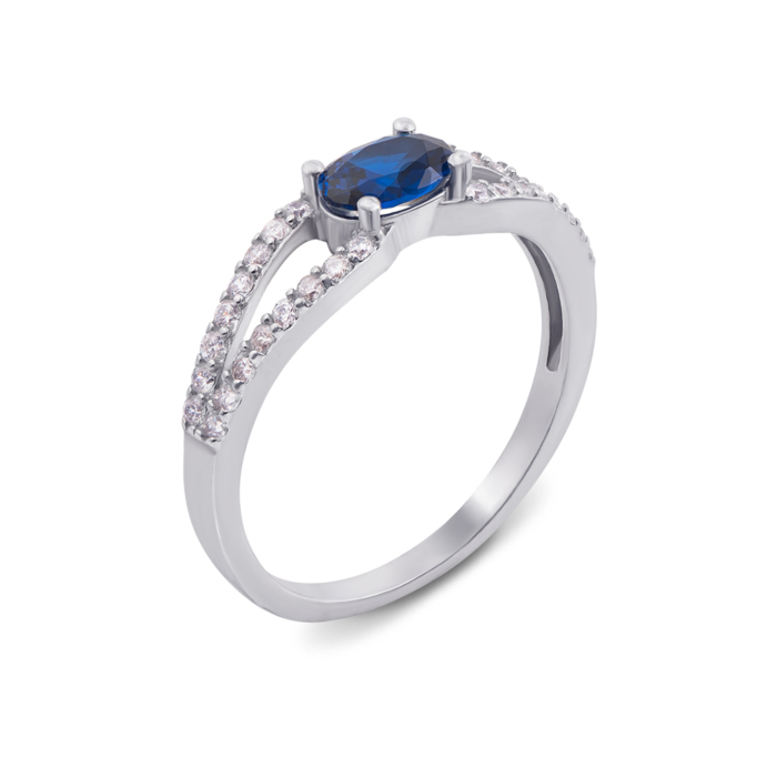 Серебряное кольцо с гидротермальным сапфиром и фианитами. Артикул 1625/9р
