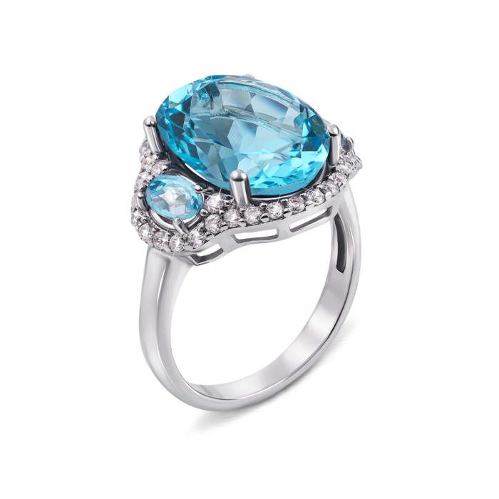 Серебряное кольцо с голубым кварцем и фианитами. Артикул 1628/9р