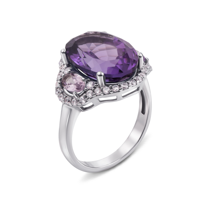 Срібна каблучка з аметистом і фіанітами. Артикул 1628/9р