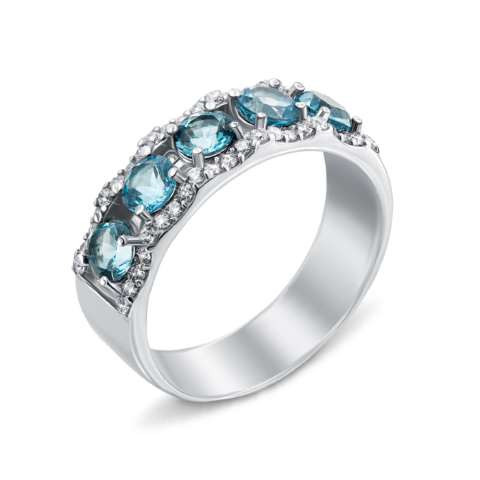 Срібна каблучка з топазом і фіанітами. Артикул 1630/9р