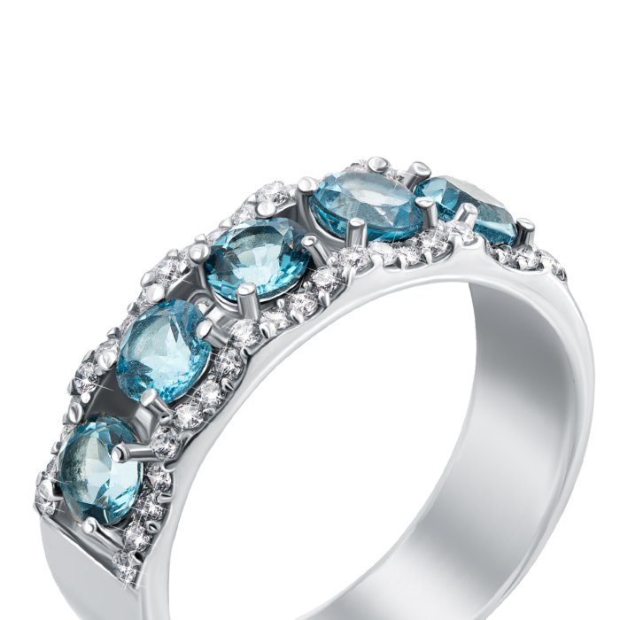 Срібна каблучка з топазом і фіанітами. Артикул 1630/9р