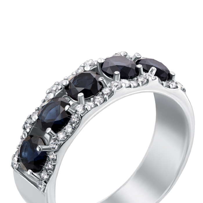 Серебряное кольцо с гидротермальным сапфиром и фианитами. Артикул 1630/9р