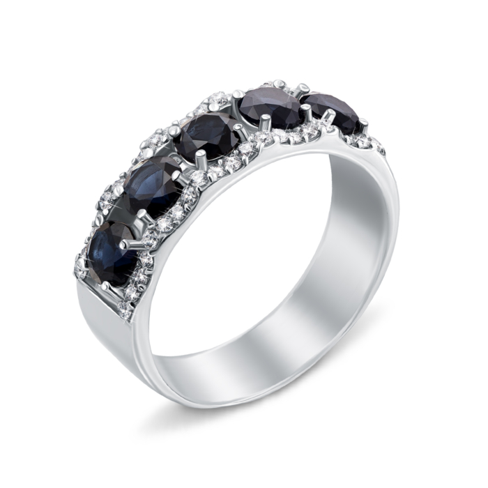 Серебряное кольцо с гидротермальным сапфиром и фианитами. Артикул 1630/9р