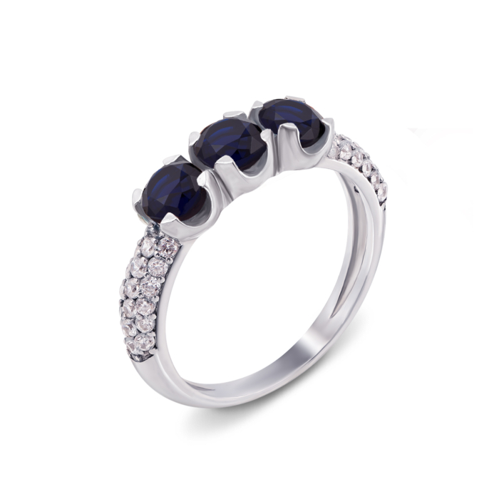 Серебряное кольцо с гидротермальным сапфиром и фианитами. Артикул 1631/9р