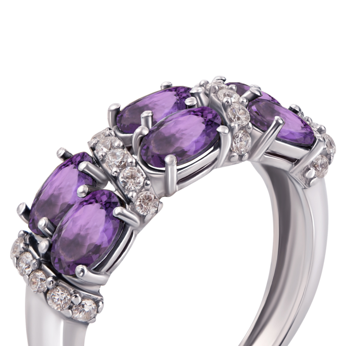 Серебряное кольцо с аметистом и фианитами. Артикул 1632/9р